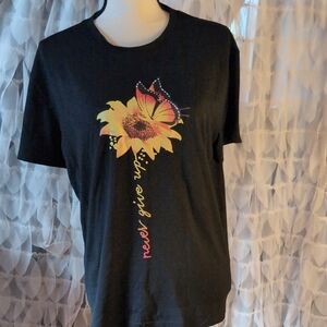 Black Graphic Tee with Yellow Floral Design/No Brand Name